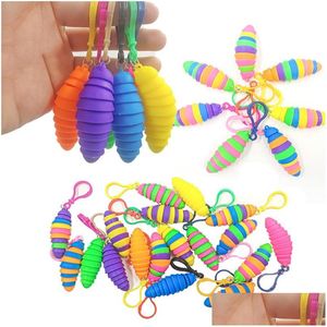 Decompressiespeelgoed Fidget Toys Caterpillar Cute Bubbles Tool Keychain hanger elasticiteit push bubble anti kinderen stress educatieve sur dhtbm