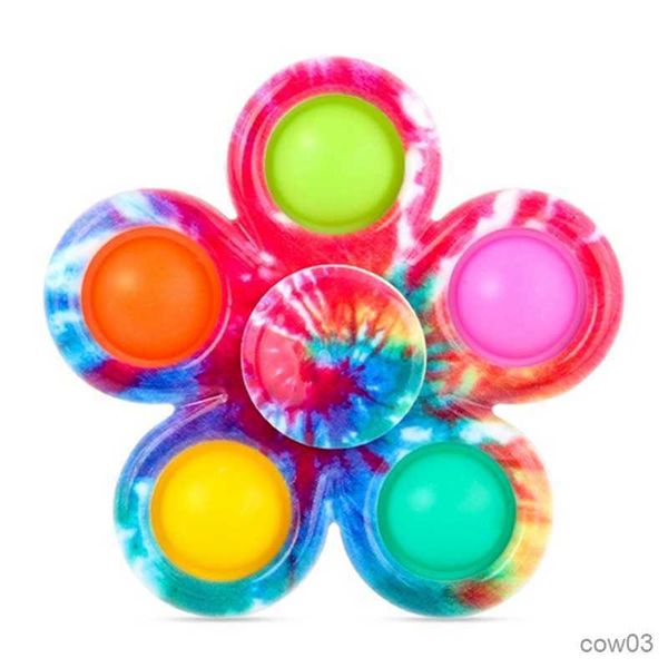 Juguete de descompresión Divertido Tie Dye Spinner simple Finger Push Bubble Hand Spinner para la ansiedad Alivio del estrés Sensorial Favor de fiesta para niños R230712