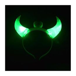 Décompression Toy Halloween LED Rave Devil Horn Light Up Band Up Bandin Fligning Horn Christmas Party décor Glitter Headswear Zm923 Drop de Dh3QT