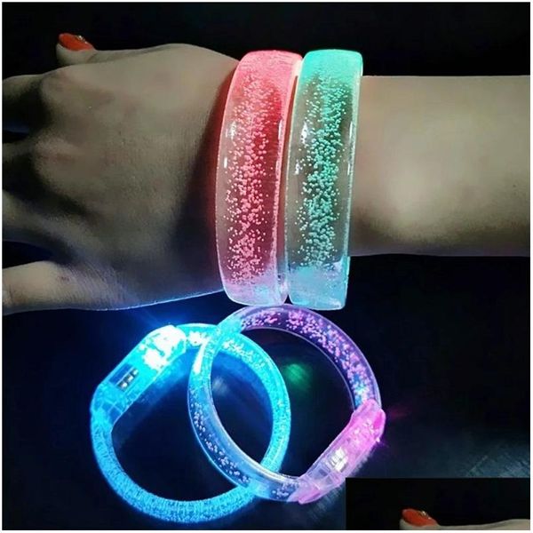 Juguete de descompresión LED Flash Pulsera Descompresión Juguete Colorf Light Up Bubble Pulseras Favores de fiesta Light-Up Acrílico Intermitente Muñeca Dhxtw