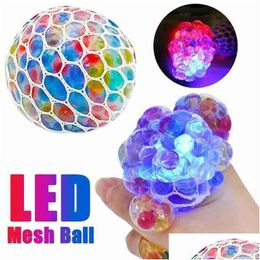 Decompressie speelgoed LED gloeiende druiven Ball Vent Mesh Squeeze Anti Squishy Tpr Toys Drop Delivery Gifts Novely Gag DH8M4