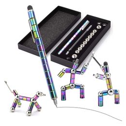 Jouet de décompression magnétique Fidget Pen avec boîte-cadeau stylo à bille en métal multifonction déformable écriture créative 230520