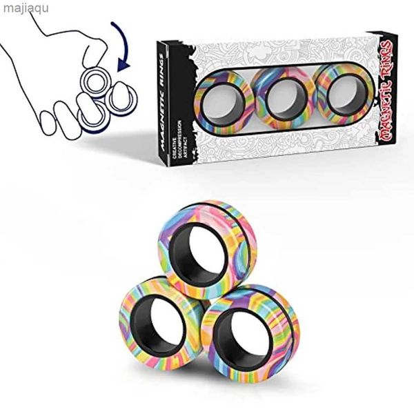 Décompression jouet anneaux magnétiques fidget ensemble de jouets adultes aimants fidget anneaux spinner pack fidget super cadeau pour adultes adolescents enfants (3pcs) l2404
