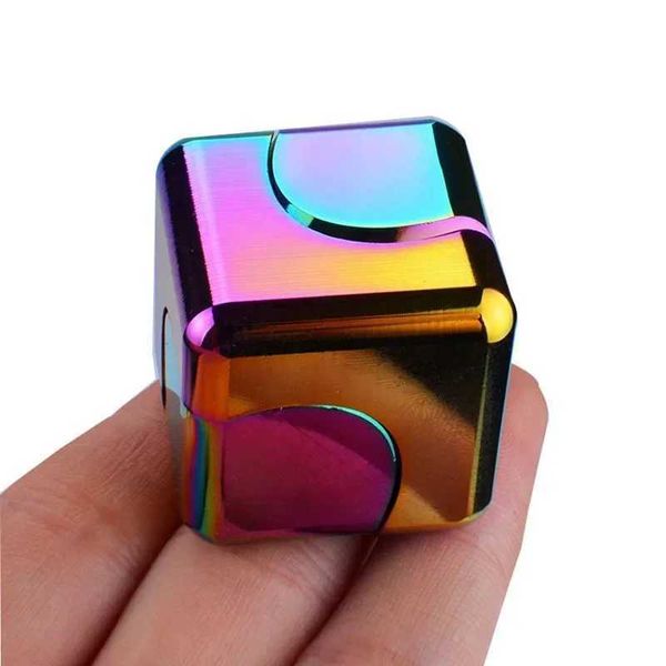 Décompression jouet metal cube fidget spinner antistress edc doigt-goys relief soulagement main magnétique rotation supérieur de décompression carré gyroscope t240422