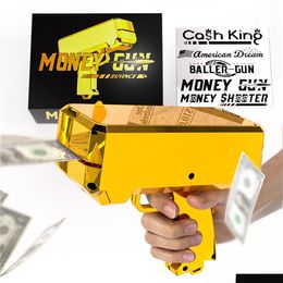 Décompression Toy Money Gun Shooter Ruvince Toy 18K Real Gold Plaqué Prop Dollar Cash Cannon Faire pleuvoir pour Party Nightclub Birthda Dhcpy