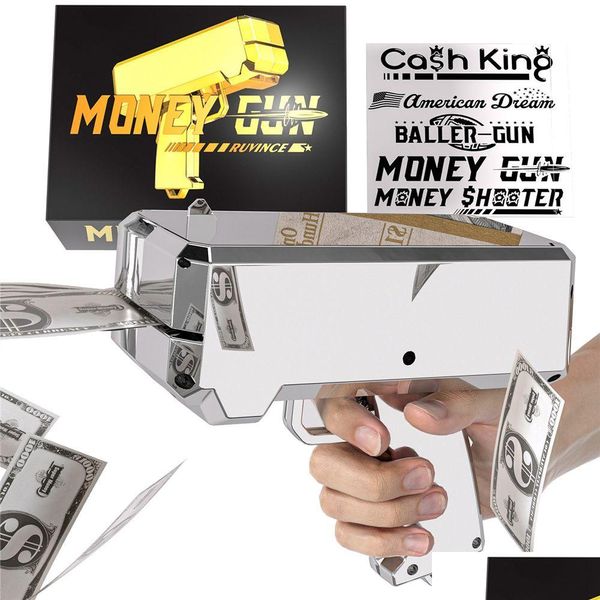 Juguete de descompresión Money Gun Shooter con 100 piezas Prop Spray Cash Cannon 18K Sier Plateado Make It Rain Dollar Bill para películas B Dhk7W