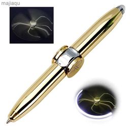 Decompressie speelgoed multifunctionele decompressie vinger roteren lichtgevende gyro pennen speelgoed fidgets spinner led light ballpoint ballpoint metaal gyro pen cadeaL2404