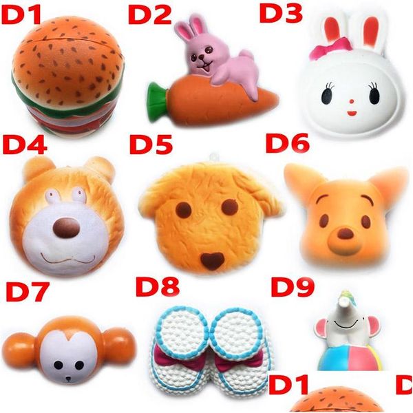 Jouet de décompression New Squishy Hamburger Rabbit Dog Bear Squishies Slow Rising 10Cm 11Cm 12Cm 15Cm Soft Squeeze Cute Strap Gift Stres Dhaze