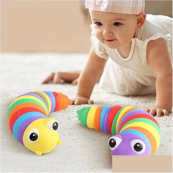 Juguete de descompresión Novedad Slugs Fingertip Caracoles Plástico Rainbow Bug Toys Vent Childrens Educativo Drop Entrega Regalos Gag Dhthk