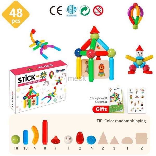 Descompresión Toy Romboss 48pcs Juego de construcción magnética para niños Bloques de construcción de palos Montessori Juguetes educativos para niños Regalos 240413