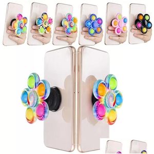 Decompressie speelgoed sensorische popbel mobiele telefoon staat fidget spinners sile telefoonstand met anti angstdruk vinger duw druppel d dhkmu