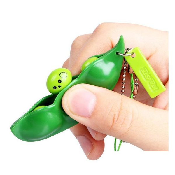 Juguete de descompresión Correas para apretar Extrusión Fidget Juguetes Frijoles Llaveros Guisante Soya Llavero Edamame Teléfono Encantos Niños Regalo Drop Delive Dhjr0