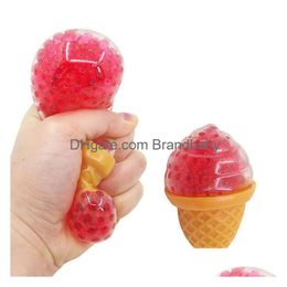 Juguete de descompresión Squishy Ice Cream Fidget Water Beads Squish Ball Anti Stress Venting Balls Funny Squeeze Toys Relief Anxiety Drop Dhjpb