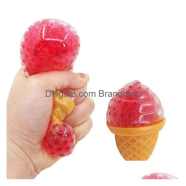 Jouet de décompression Squishy Ice Cream Fidget Water Beads Squish Ball Balles de ventilation anti-stress Funny Squeeze Toys Relief Anxiété Drop Dhjpb