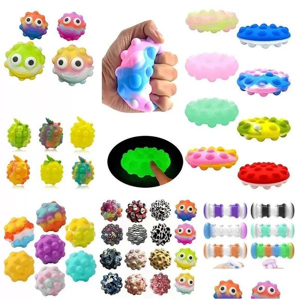 Juguete de descompresión Ups 3D Push Bubble Ball Fidget Toys Silicona Antiestrés Sensory Squeeze Squishy Ansiedad Alivio para niños Adultos Gif Dhzj3