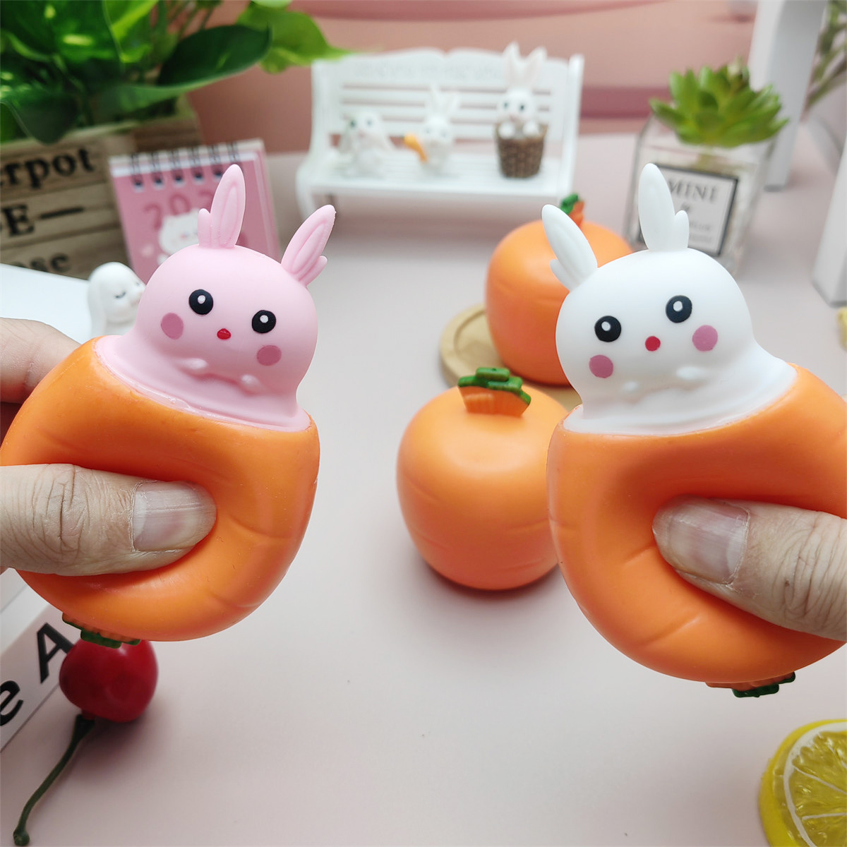 Decompression TPR Squeeze Rabbit Carrot Cup Fun Toy For kids and Adult Novelty Games Toys