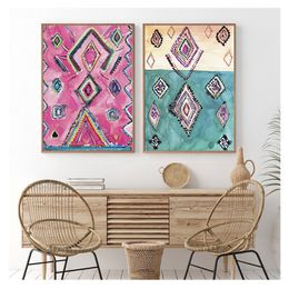 Decor eclectische poster, aquarel roze eclectisch canvas schilderen Moderne Boheemse thuiswall kunst Marokkaanse tapijt kunstafdrukken boho muur