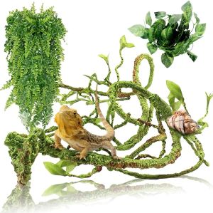 Decor flexibele plastic bladeren die hangen voor reptielenplanten, buigbare jungle klimmende wijnstok, huisdierterrariumdecor, bebaarde hagedis gekko kikker
