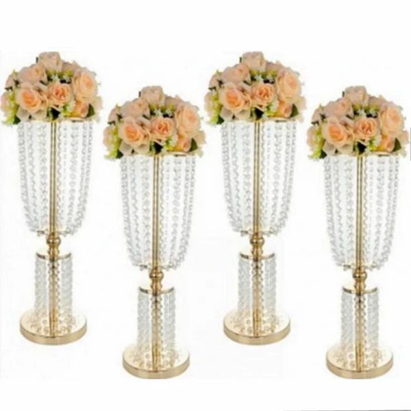 decoración Metal Wedding Party Road Lead Crystal Gold Flower Stand Centros de mesa para la decoración del hogar 841