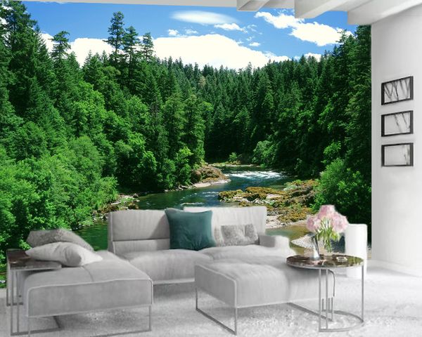 Décor Mural 3d papier peint Jungle murale 3d papier peint forêt verdoyante paysage romantique décoratif soie 3d papier peint moderne