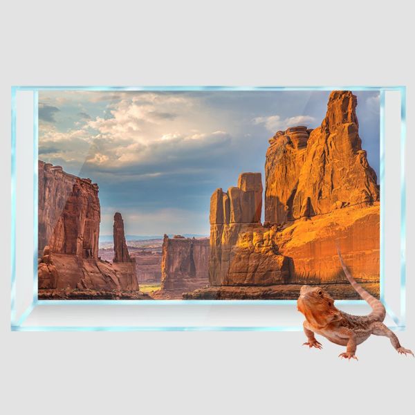 Décor Reptile Habitat Fond Red Rock Desert 3D HD Impression Papier Peint Fish Tank Aquarium Toile de Fond Décorations PVC Paysage Affiche