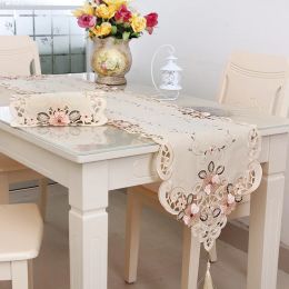 Decor tafelloper zachte stof kanten doorzichtige geborduurde tafelkleed bloemen polyester hoogwaardige duurzaam nieuw