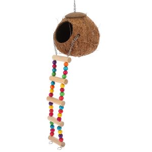 Decor speelgoedbed voor huisdier hangend schuilplaatshuis kokosnoot reptielennest kokosnoten schelp houten decoratieve ladder