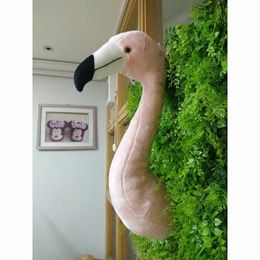 Décor mural décor en peluche peluche tête de flamant rose décoratif pour mur de chambre 3D animaux en peluche jouets en peluche ins style lovley 230417