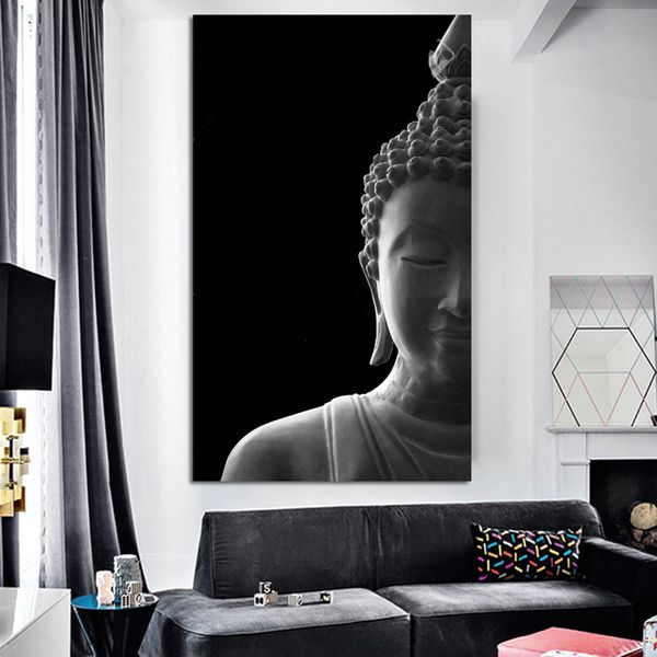 Decoracion Hogar Art mural moderne tête de bouddha toile affiche noir blanc photos pour salon affiches imprime photos sans cadre