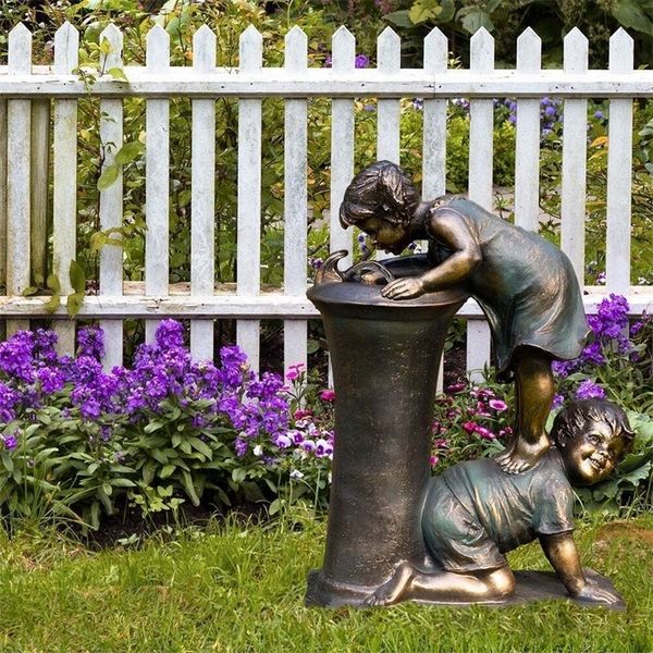 Sculpture pour garçons et filles, ornements de jardin, artisanat en résine, décorations de jardinage, cadeaux de vacances, 240113