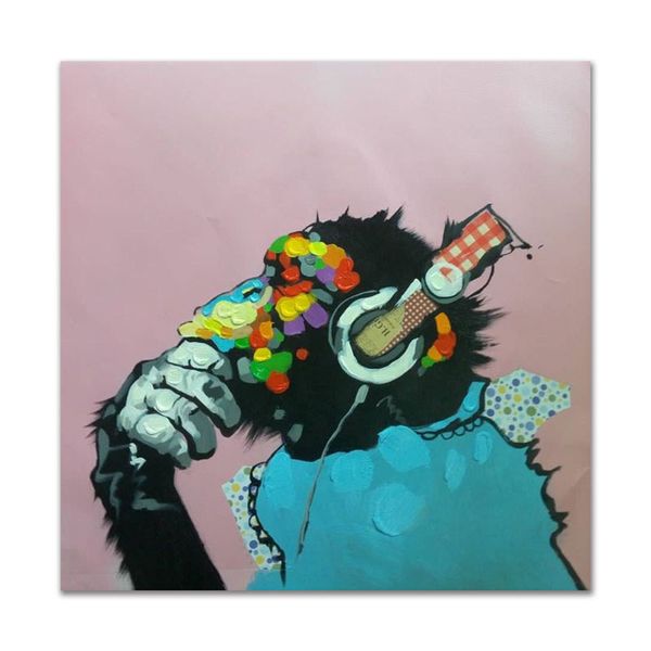 Peinture d'art abstraite décorée sur toile, peinture à l'huile de chimpanzé peinte à la main KingKong pour décoration murale de canapé [sans cadre]