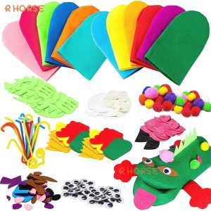 Décoration 12pcs Animal Hand Puppets Making Kit for Kids Toddlers DIY Art Craft Party décor d'enfants Play Plays Toys Felt Glove Puppets Show