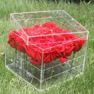 Decoratie 2-laags bruiloft Acrylbox voor transparante display opslagcase Rose Display Square Vase Luxe voor verjaardagscadeau IMAKE620