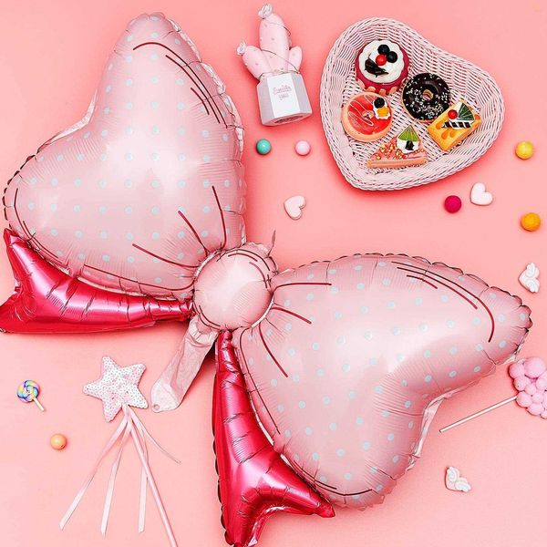 Ballons en aluminium avec nœud rose souris, 2 pièces, décoration d'anniversaire, Rosette gonflée, fête prénatale pour fille