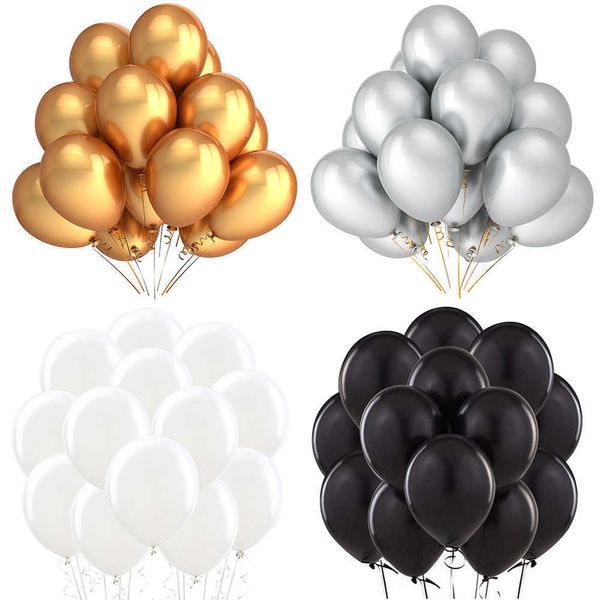 Décoration 30 pièces ballons pouces noir blanc Ballon or métallisé argent Ballon métallique anniversaire de mariage