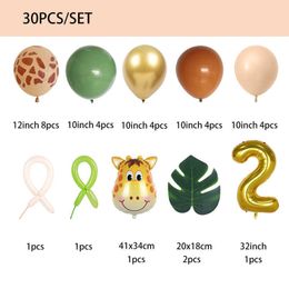 Decoratie 30 stks Jungle Dier Girraffe Nummer Ballonnen Set Kinderen Jaar Verjaardag Decoraties Wilde Avocado Groene Globos