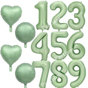 Decoratie 32/40 inch Vintage Groene Aantal Ballon Retro Groene Ballonnen voor Volwassenen Kinderen Gelukkige Verjaardag Baby Douche Decoraties