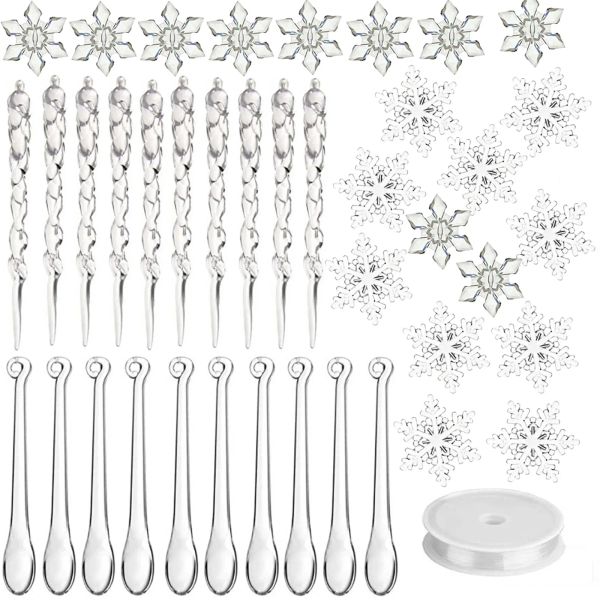 Decoración 40 Piezas Kit de Decoración Navideña Cristal Acrílico Carámbanos de Copo de Nieve Adornos para Árboles de Navidad para Navidad Invierno Decoración de Fiesta de Año Nuevo