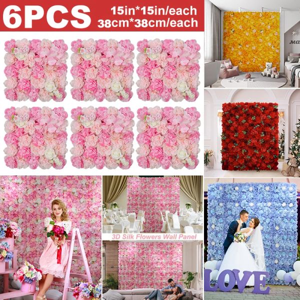 Décoration 6 pièces fleurs artificielles panneau mural 3D fleur toile de fond fausses roses pour fête murale mariage douche nuptiale décoration extérieure