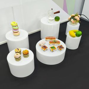 Décoration 6 pièces/ensemble, présentoir de cubes en acrylique, contremarches de buffet gigognes, vente en gros, cube rond blanc, contremarches en acrylique pour affichage des aliments 623