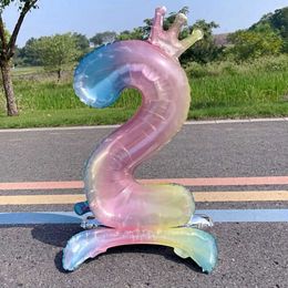 Decoración 81 cm globos de pie gradiente Digital corona de Color niños bebé regalo decorado boda globos de cumpleaños