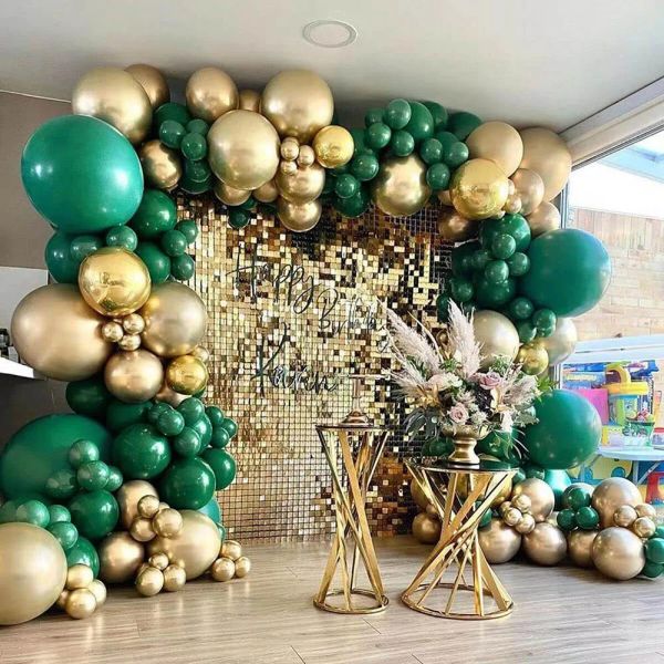 Décoration 88 pièces/ensemble vert foncé métallisé or Latex ballon guirlande Kit 4D rond feuille boule mariage anniversaire noël nouvel an décor Suppli