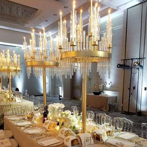 Decoratie 8pcs 9-head Gold Acryl Candelabra Candle Holders Wedding Tafel Centrepieces Flower Stands Vazen Road Lead Party Decoratie IMake292