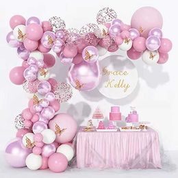 Ballon de décoration Garland Rose Gol Butterfly Metal Pink Purple Ballous pour les décorations de ballons de mariage d'anniversaire