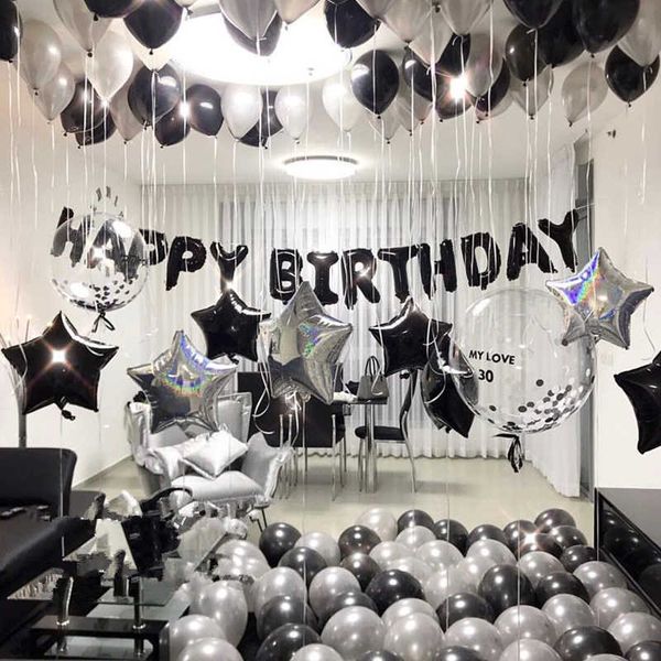 Décoration noir blanc argent anniversaire ballons ensemble bébé douche anniversaire décorations barbe fête des pères fournitures Globos