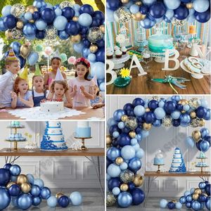 Guirlande de ballons métalliques bleus, confettis dorés, décorations pour garçon et adulte, anniversaire, réception-cadeau pour bébé, mariage