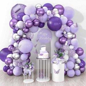 Guirlande de ballons papillon rose violet, décoration d'anniversaire, chaîne de réception-cadeau pour bébé fille, fournitures de mariage