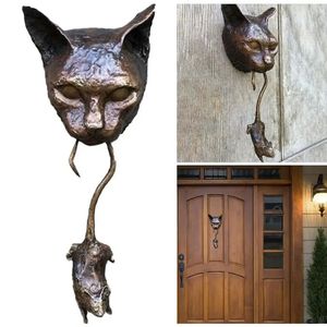 Décoration chat souris heurtoir de porte mur résine marron fonte anti-insectes souris métal statue extérieur jardin décoratif artisanat 240127