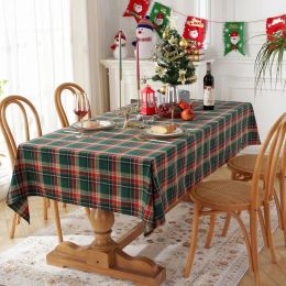 Decoración Decoración navideña Peleque a cuadros Color Polipinista tejido Cubierta de mesa roja de algodón para decoración de comidas para fiestas en el hogar