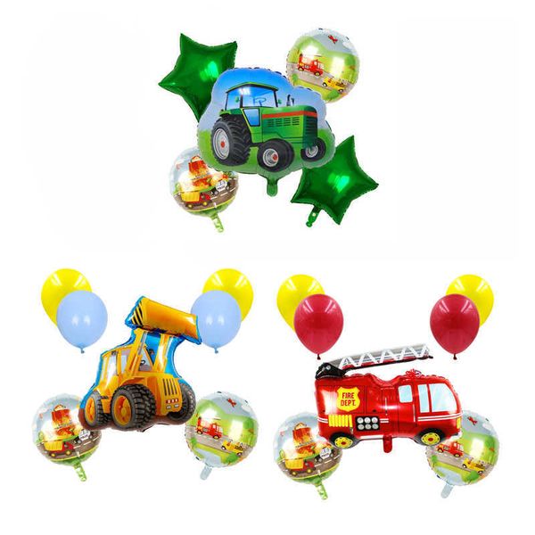 Décoration Construction feuille ballon pelle camion de pompier tracteur ballons garçons cadeaux anniversaire bricolage décorations enfants jouets
